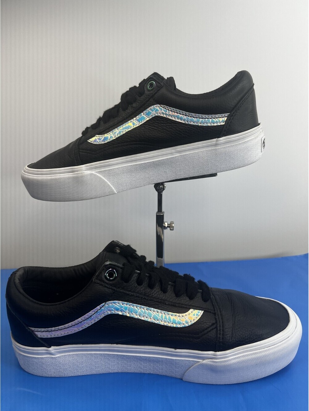 Vans Old Skool Black Iridescent Holographic Stripe Shoes Men 8 Women 9.5